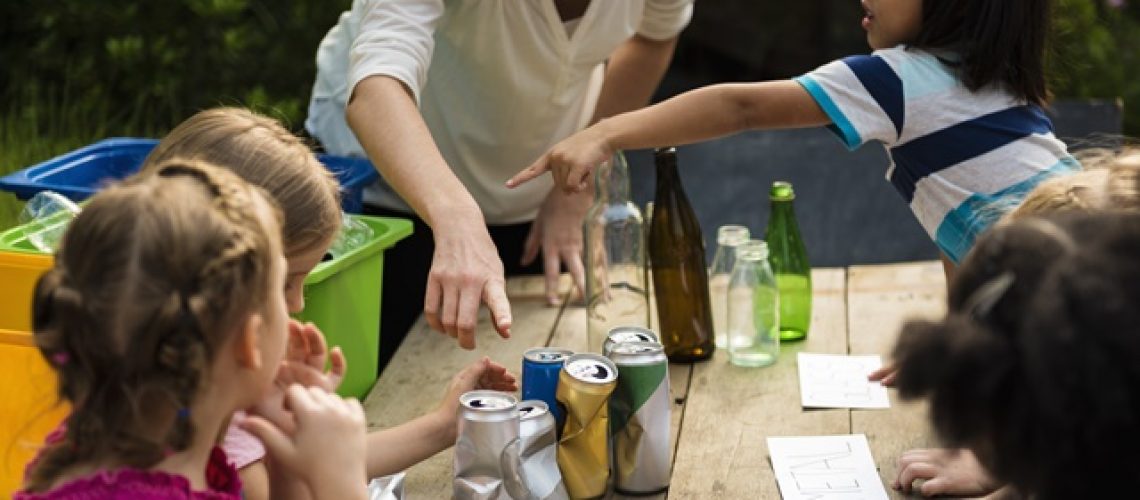 Group of kids classmates learning biology recycle environment